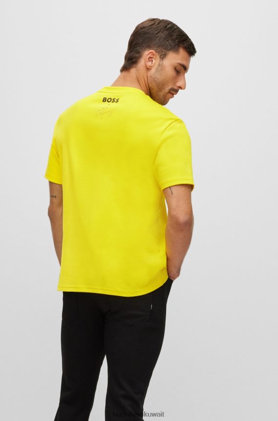 4TFNJN1104 أصفر Hugo Boss تي شيرت Hugo من القطن المتشابك مع عمل فني حصري باللون الأصفر