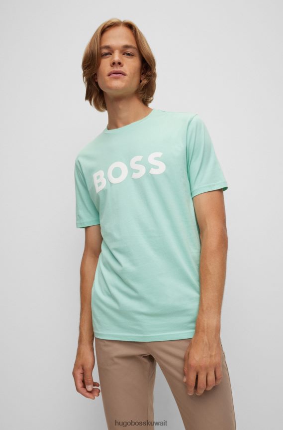 4TFNJN1108 اخضر فاتح Hugo Boss تي شيرت هوغو من الجيرسي القطني باللون الأخضر الفاتح مع شعار مطبوع بالمطاط
