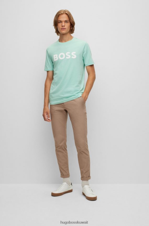 4TFNJN1108 اخضر فاتح Hugo Boss تي شيرت هوغو من الجيرسي القطني باللون الأخضر الفاتح مع شعار مطبوع بالمطاط