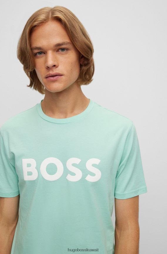 4TFNJN1108 اخضر فاتح Hugo Boss تي شيرت هوغو من الجيرسي القطني باللون الأخضر الفاتح مع شعار مطبوع بالمطاط