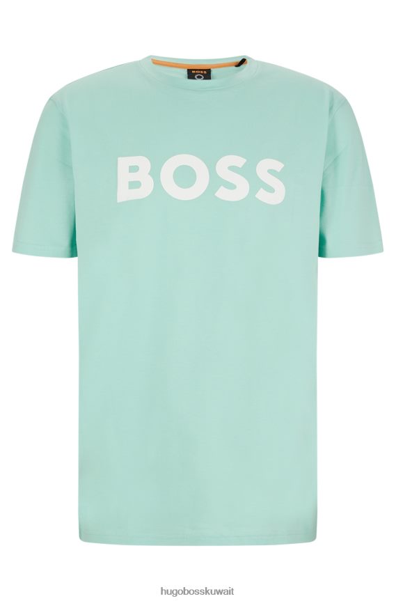 4TFNJN1108 اخضر فاتح Hugo Boss تي شيرت هوغو من الجيرسي القطني باللون الأخضر الفاتح مع شعار مطبوع بالمطاط