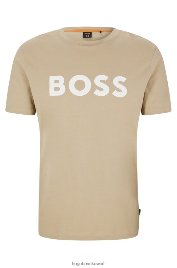 4TFNJN1109 البيج الفاتح Hugo Boss تي شيرت هوغو من الجيرسي القطني باللون البيج الفاتح مع شعار مطبوع بالمطاط