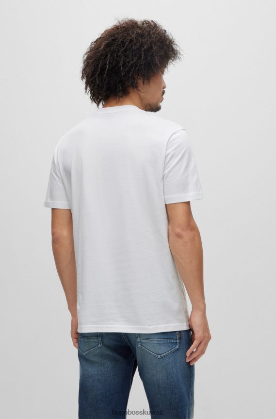 4TFNJN1110 أبيض Hugo Boss تيشيرت هوغو من الجيرسي القطني مع شعار مطبوع بالمطاط باللون الأبيض