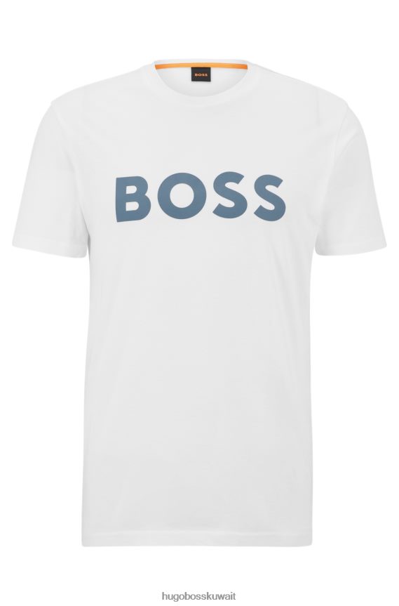 4TFNJN1110 أبيض Hugo Boss تيشيرت هوغو من الجيرسي القطني مع شعار مطبوع بالمطاط باللون الأبيض