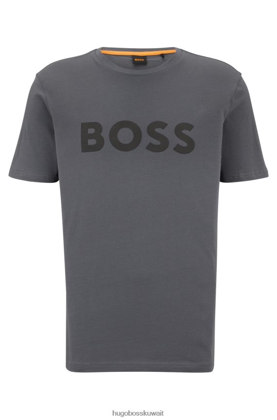 4TFNJN1112 الرمادي الداكن Hugo Boss تي شيرت من الجيرسي القطني باللون الرمادي الداكن مع شعار هوغو بطبعة مطاطية