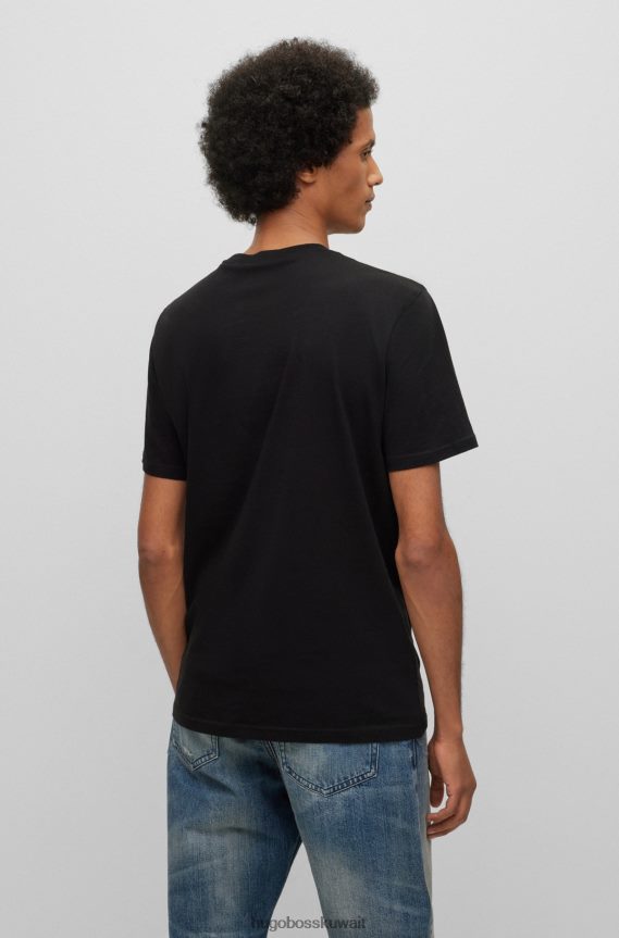 4TFNJN1113 أسود Hugo Boss تي شيرت من الجيرسي القطني مع شعار هوغو بطبعة مطاطية باللون الأسود