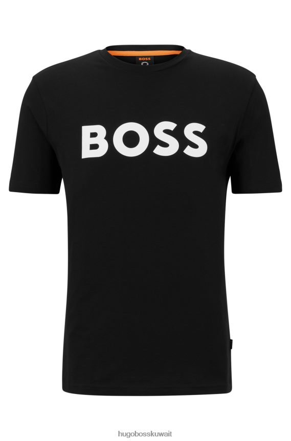 4TFNJN1113 أسود Hugo Boss تي شيرت من الجيرسي القطني مع شعار هوغو بطبعة مطاطية باللون الأسود