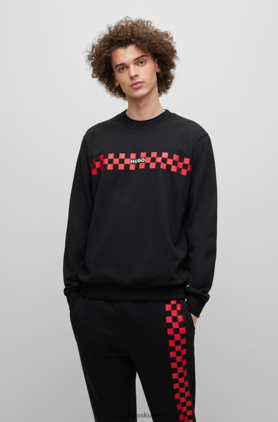 4TFNJN1114 أسود Hugo Boss سويت شيرت من القطن باللون الأسود من هوغو فرينش تيري مع شعار فني