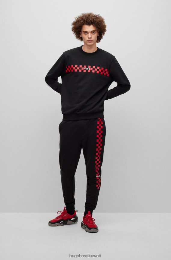 4TFNJN1114 أسود Hugo Boss سويت شيرت من القطن باللون الأسود من هوغو فرينش تيري مع شعار فني