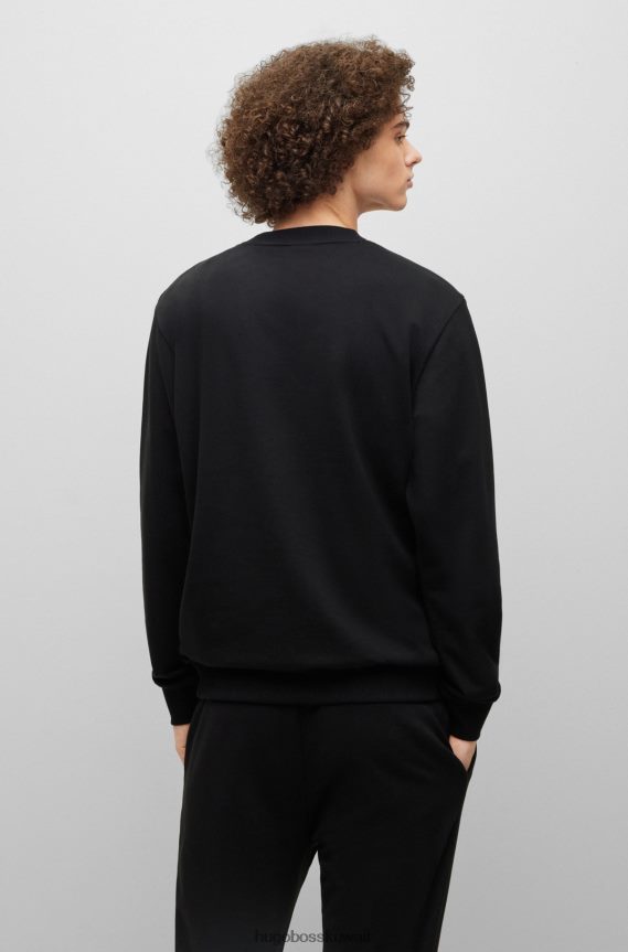 4TFNJN1114 أسود Hugo Boss سويت شيرت من القطن باللون الأسود من هوغو فرينش تيري مع شعار فني