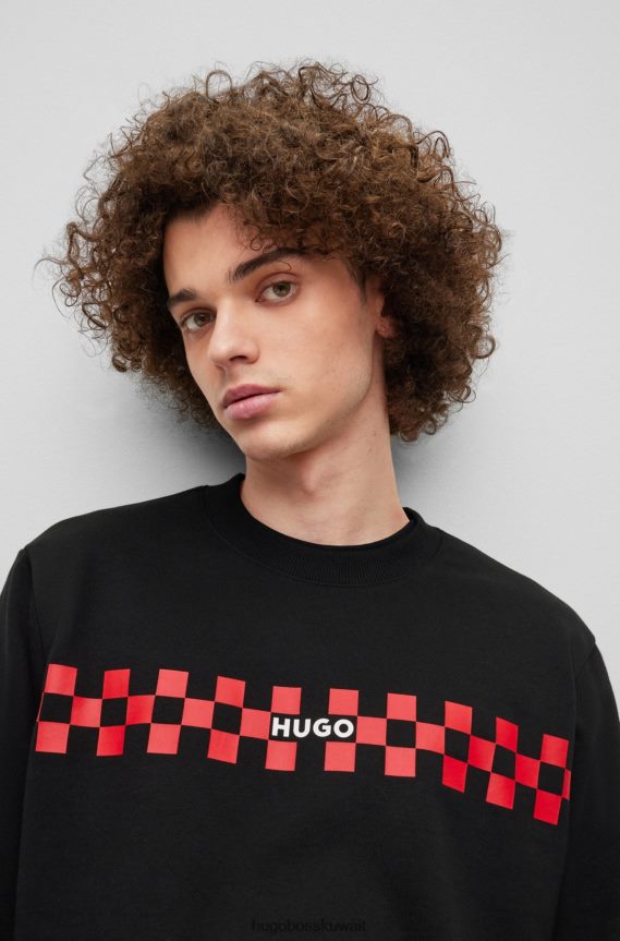 4TFNJN1114 أسود Hugo Boss سويت شيرت من القطن باللون الأسود من هوغو فرينش تيري مع شعار فني