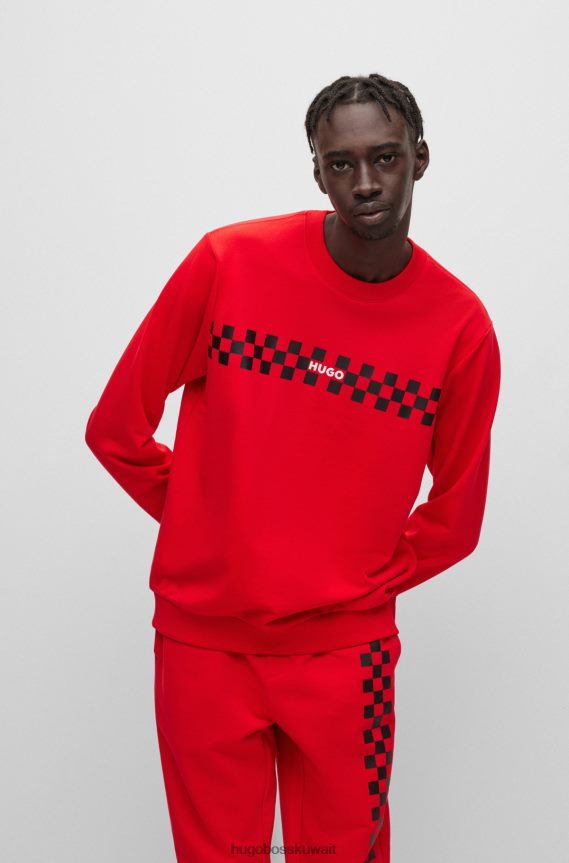 4TFNJN1115 أحمر Hugo Boss سويت شيرت من القطن باللون الأحمر من هوغو فرينش تيري مع شعار فني