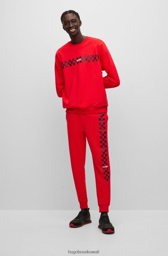 4TFNJN1115 أحمر Hugo Boss سويت شيرت من القطن باللون الأحمر من هوغو فرينش تيري مع شعار فني