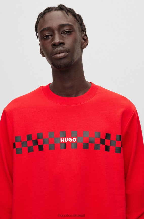 4TFNJN1115 أحمر Hugo Boss سويت شيرت من القطن باللون الأحمر من هوغو فرينش تيري مع شعار فني