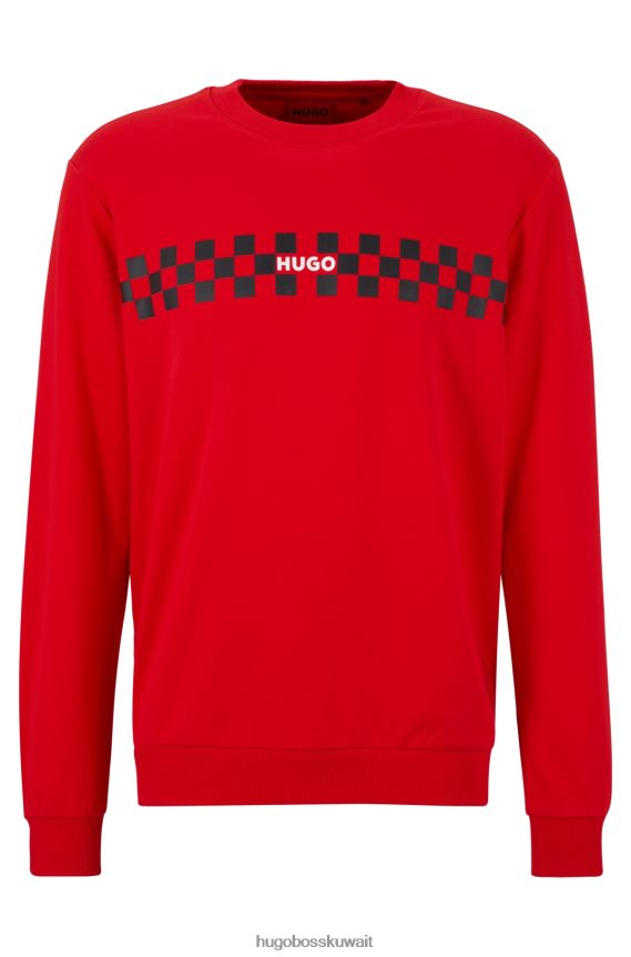 4TFNJN1115 أحمر Hugo Boss سويت شيرت من القطن باللون الأحمر من هوغو فرينش تيري مع شعار فني