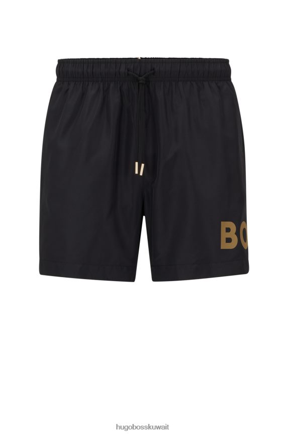 4TFNJN1117 أسود Hugo Boss شورت سباحة مصنوع من مواد معاد تدويرها مع شعار متباين باللون الأسود