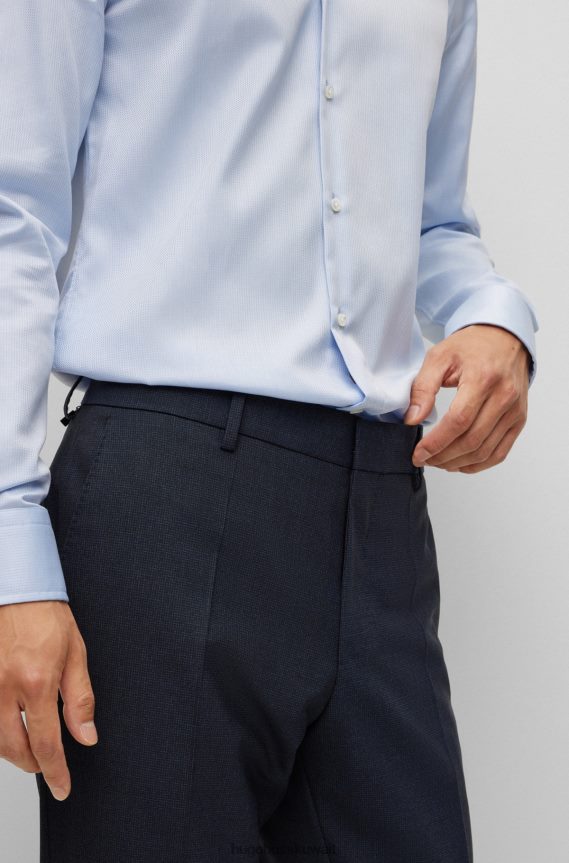 4TFNJN1119 أزرق غامق Hugo Boss بدلة ضيقة مصنوعة من قماش هوغو ثنائي التمدد بنمط دقيق باللون الأزرق الداكن