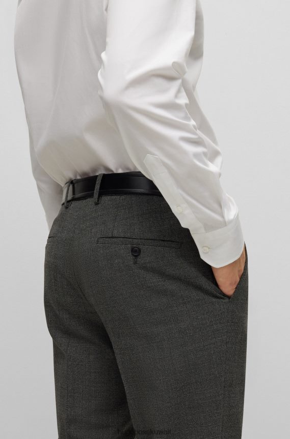 4TFNJN1120 رمادي Hugo Boss بدلة Hugo باللون الرمادي بقصة ضيقة مصنوعة من قماش ثنائي التمدد بنمط صغير