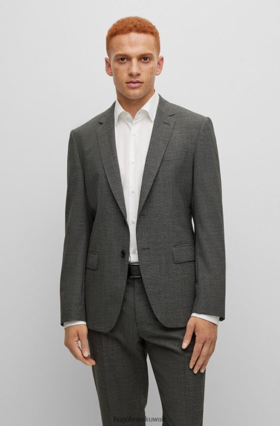 4TFNJN1120 رمادي Hugo Boss بدلة Hugo باللون الرمادي بقصة ضيقة مصنوعة من قماش ثنائي التمدد بنمط صغير