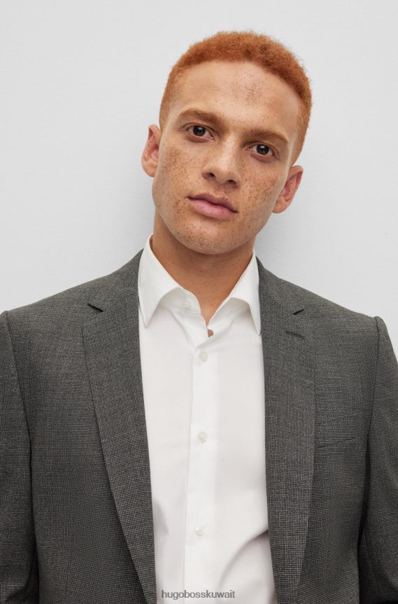 4TFNJN1120 رمادي Hugo Boss بدلة Hugo باللون الرمادي بقصة ضيقة مصنوعة من قماش ثنائي التمدد بنمط صغير
