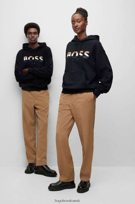 4TFNJN1121 أسود Hugo Boss هودي هوغو أسود مناسب للجنسين مصنوع من القطن العضوي