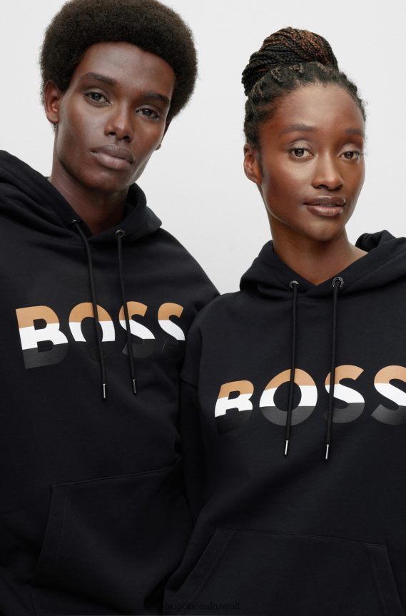 4TFNJN1121 أسود Hugo Boss هودي هوغو أسود مناسب للجنسين مصنوع من القطن العضوي
