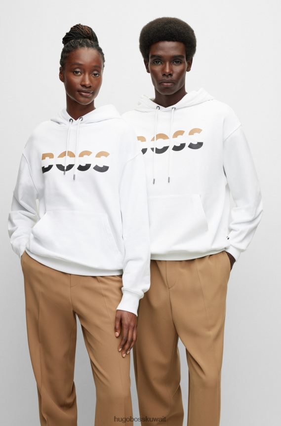 4TFNJN1122 أبيض Hugo Boss سترة بغطاء للرأس مريحة للجنسين من Hugo باللون الأبيض من القطن العضوي