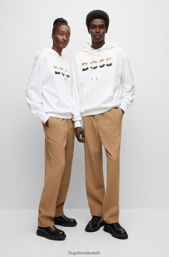 4TFNJN1122 أبيض Hugo Boss سترة بغطاء للرأس مريحة للجنسين من Hugo باللون الأبيض من القطن العضوي