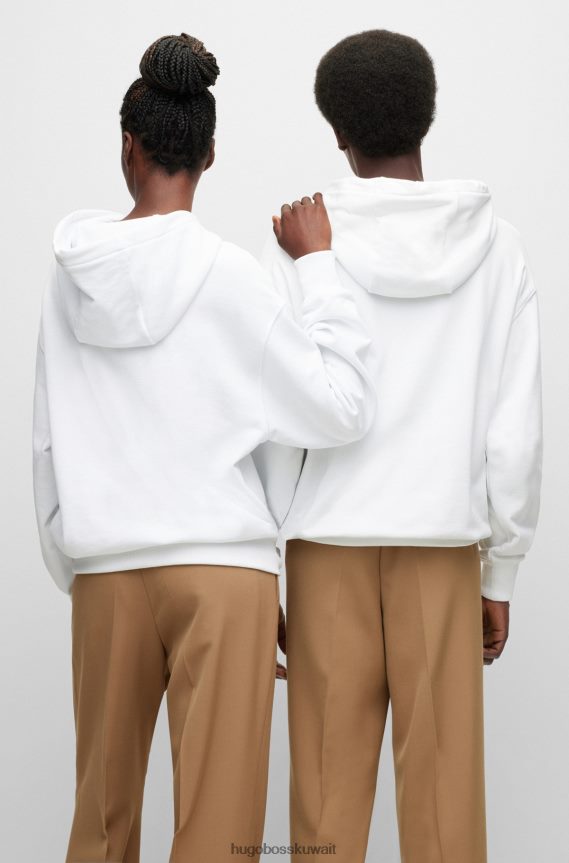 4TFNJN1122 أبيض Hugo Boss سترة بغطاء للرأس مريحة للجنسين من Hugo باللون الأبيض من القطن العضوي