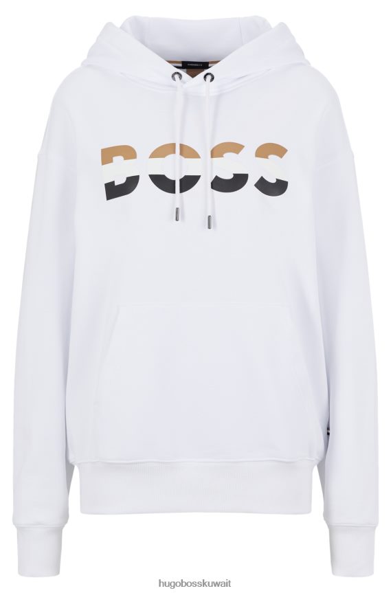 4TFNJN1122 أبيض Hugo Boss سترة بغطاء للرأس مريحة للجنسين من Hugo باللون الأبيض من القطن العضوي
