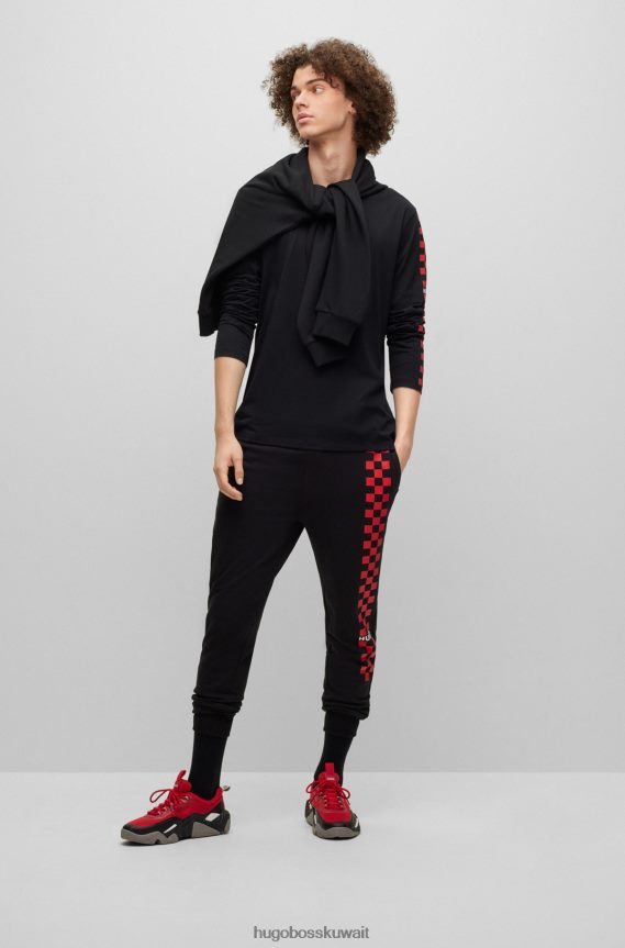 4TFNJN1123 أسود Hugo Boss بدلة رياضية من قطن تيري مع شعار عمل فني باللون الأسود من هوغو