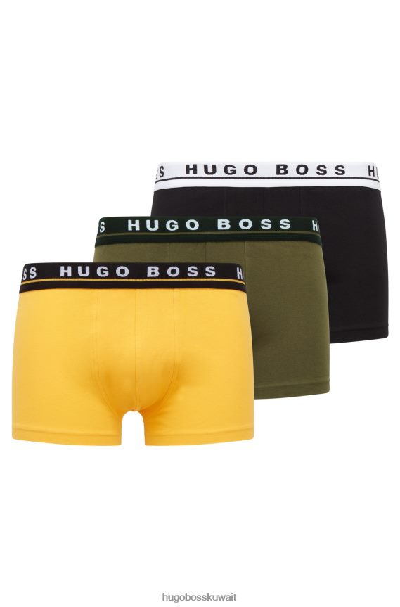 4TFNJN1129 منقوشة Hugo Boss حزمة من ثلاثة سراويل داخلية من القطن المطاطي مع أحزمة خصر تحمل شعار Hugo