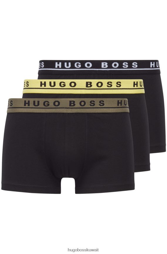 4TFNJN1131 أسود Hugo Boss حزمة من ثلاث سراويل من القطن المطاطي باللون الأسود مع أحزمة خصر تحمل شعار Hugo
