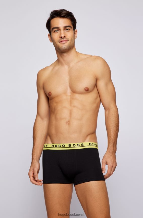 4TFNJN1131 أسود Hugo Boss حزمة من ثلاث سراويل من القطن المطاطي باللون الأسود مع أحزمة خصر تحمل شعار Hugo