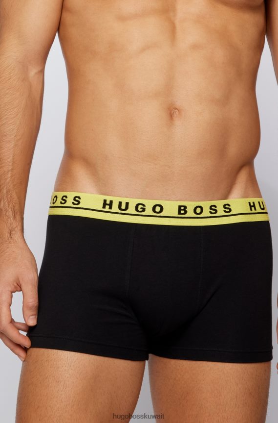 4TFNJN1131 أسود Hugo Boss حزمة من ثلاث سراويل من القطن المطاطي باللون الأسود مع أحزمة خصر تحمل شعار Hugo