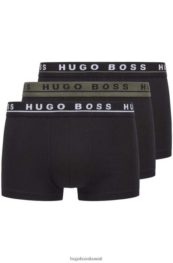 4TFNJN1132 أسود Hugo Boss Hugo حزمة من ثلاثة سراويل من القطن المطاطي باللون الأسود مع أحزمة خصر تحمل الشعار