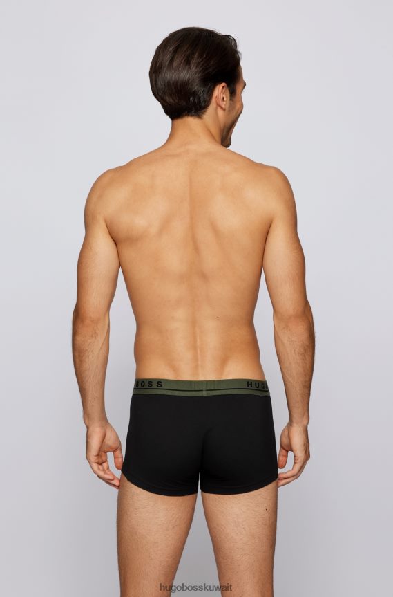 4TFNJN1132 أسود Hugo Boss Hugo حزمة من ثلاثة سراويل من القطن المطاطي باللون الأسود مع أحزمة خصر تحمل الشعار