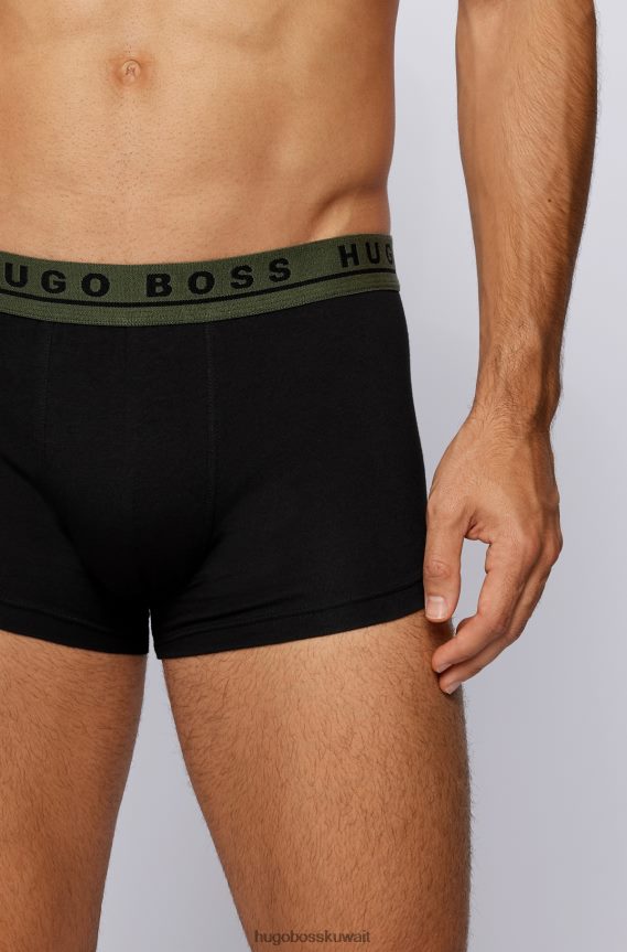 4TFNJN1132 أسود Hugo Boss Hugo حزمة من ثلاثة سراويل من القطن المطاطي باللون الأسود مع أحزمة خصر تحمل الشعار