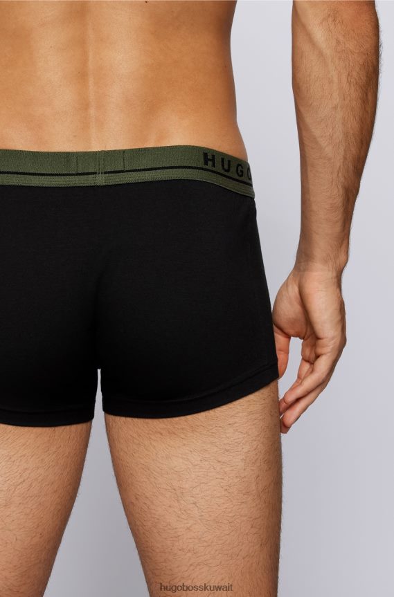 4TFNJN1132 أسود Hugo Boss Hugo حزمة من ثلاثة سراويل من القطن المطاطي باللون الأسود مع أحزمة خصر تحمل الشعار