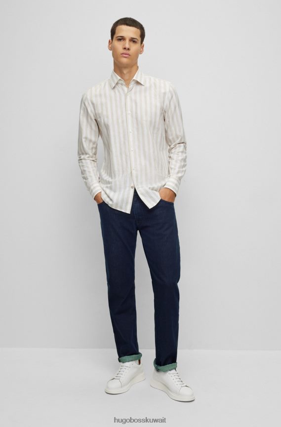 4TFNJN1134 أزرق غامق Hugo Boss بنطلون جينز Hugo ذو قصة عادية من قماش الدنيم الأزرق المريح