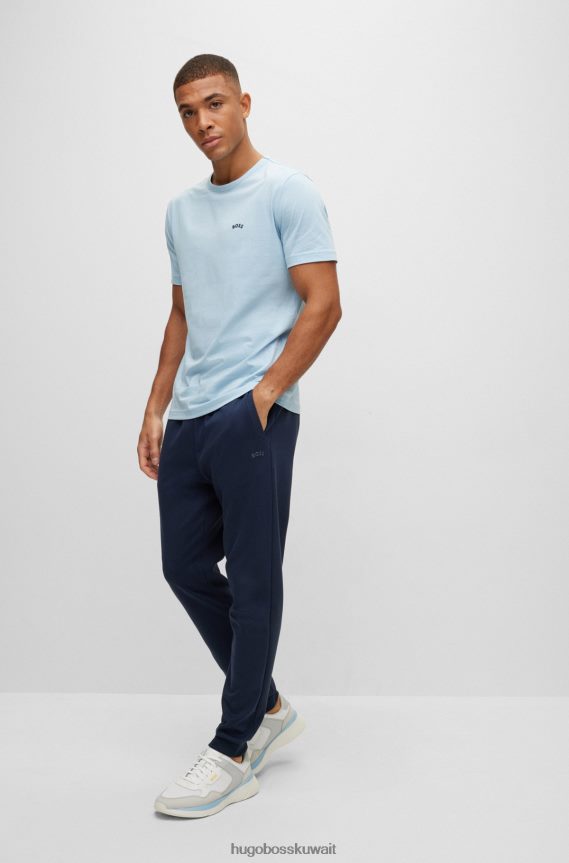 4TFNJN1137 أزرق فاتح Hugo Boss تيشيرت بشعار الماركة بمقاس عادي من القطن العضوي باللون الأزرق الفاتح