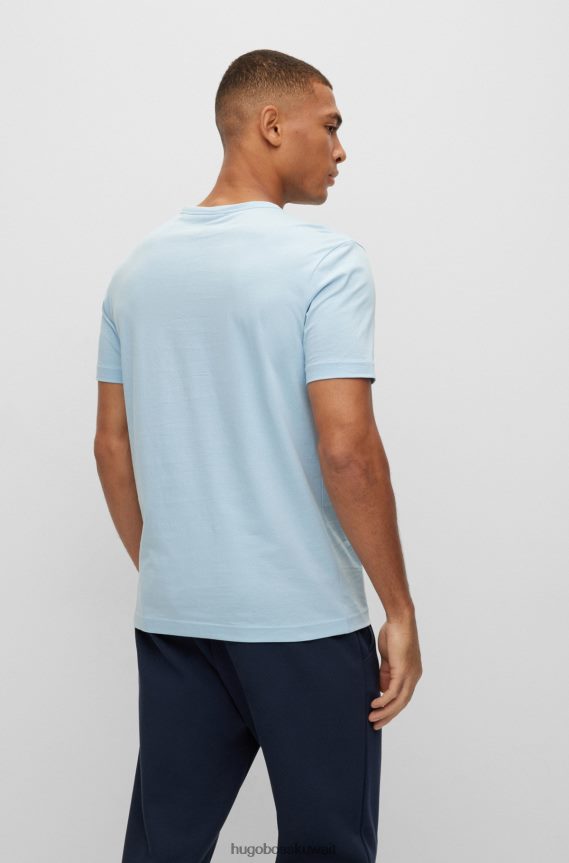 4TFNJN1137 أزرق فاتح Hugo Boss تيشيرت بشعار الماركة بمقاس عادي من القطن العضوي باللون الأزرق الفاتح
