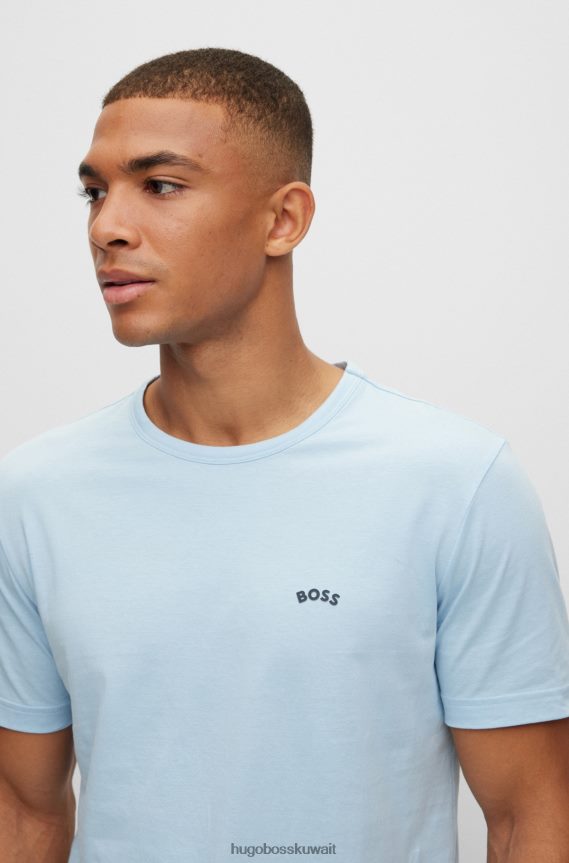 4TFNJN1137 أزرق فاتح Hugo Boss تيشيرت بشعار الماركة بمقاس عادي من القطن العضوي باللون الأزرق الفاتح