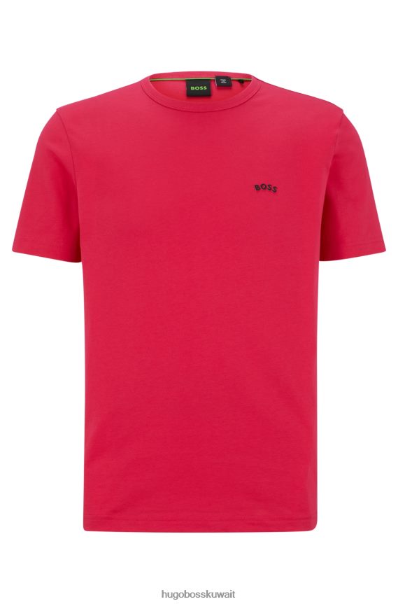 4TFNJN1140 لون القرنفل Hugo Boss تيشيرت بشعار Hugo ذو مقاس عادي من القطن العضوي باللون الوردي