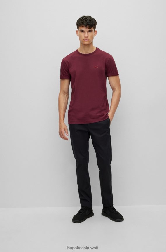 4TFNJN1141 احمر غامق Hugo Boss تيشيرت بشعار الماركة بمقاس عادي من القطن العضوي باللون الأحمر الداكن