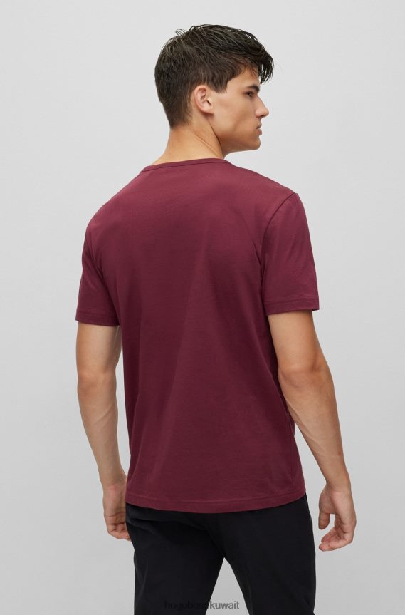 4TFNJN1141 احمر غامق Hugo Boss تيشيرت بشعار الماركة بمقاس عادي من القطن العضوي باللون الأحمر الداكن