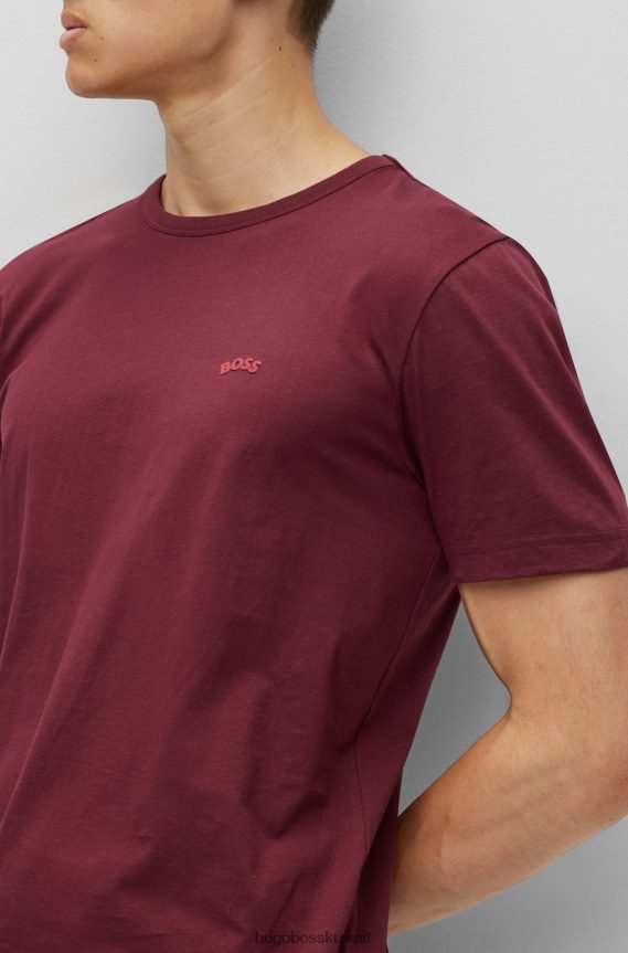 4TFNJN1141 احمر غامق Hugo Boss تيشيرت بشعار الماركة بمقاس عادي من القطن العضوي باللون الأحمر الداكن