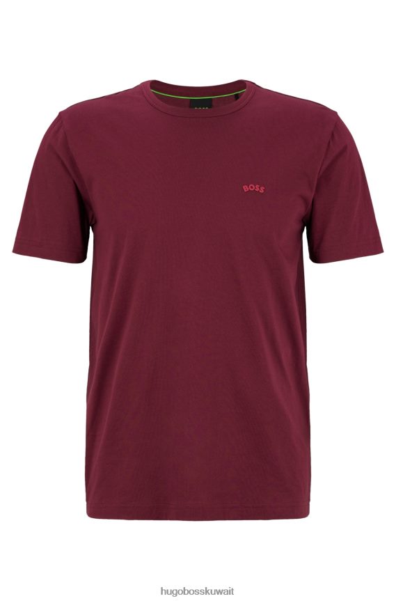 4TFNJN1141 احمر غامق Hugo Boss تيشيرت بشعار الماركة بمقاس عادي من القطن العضوي باللون الأحمر الداكن