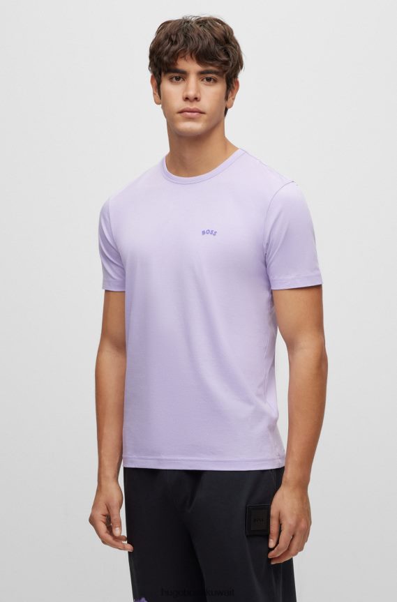 4TFNJN1142 ضوء ارجواني Hugo Boss تيشيرت بشعار الماركة باللون الأرجواني الفاتح مصنوع من القطن العضوي من Hugo