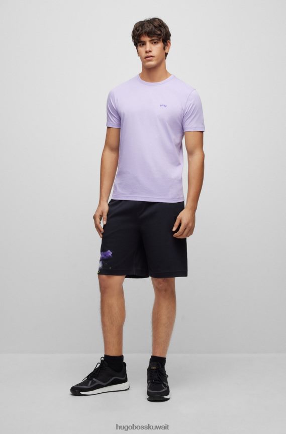 4TFNJN1142 ضوء ارجواني Hugo Boss تيشيرت بشعار الماركة باللون الأرجواني الفاتح مصنوع من القطن العضوي من Hugo